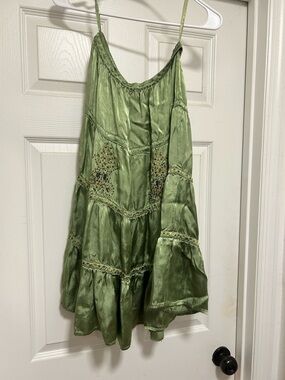 Vintage Rare Y2K Derek Heart Green Beautifully Embellished Gypsy Skirt Size M